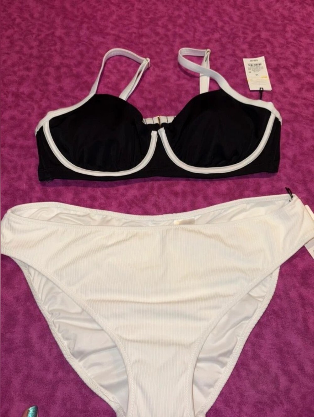Shade & Shore Black and White Ribbed Underwire Bikini